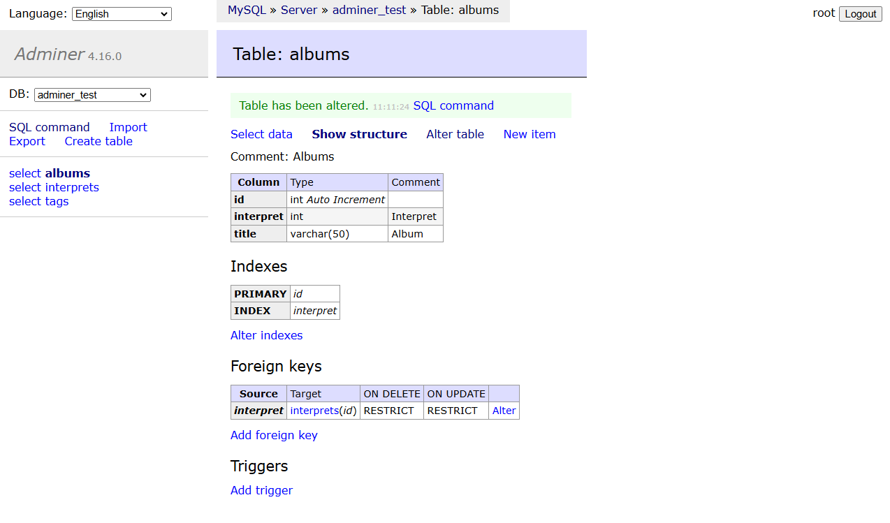 Adminer screenshot 1